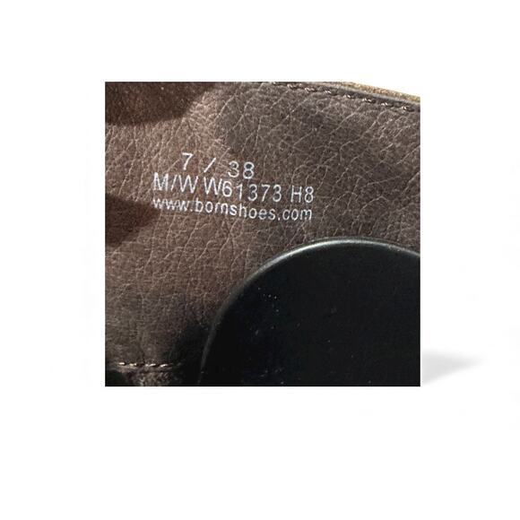 Born ~ Brown Nu Buck Knee High Stacked Heel Boots Size 7 Size Full Zip Buckle - Picture 7 of 8